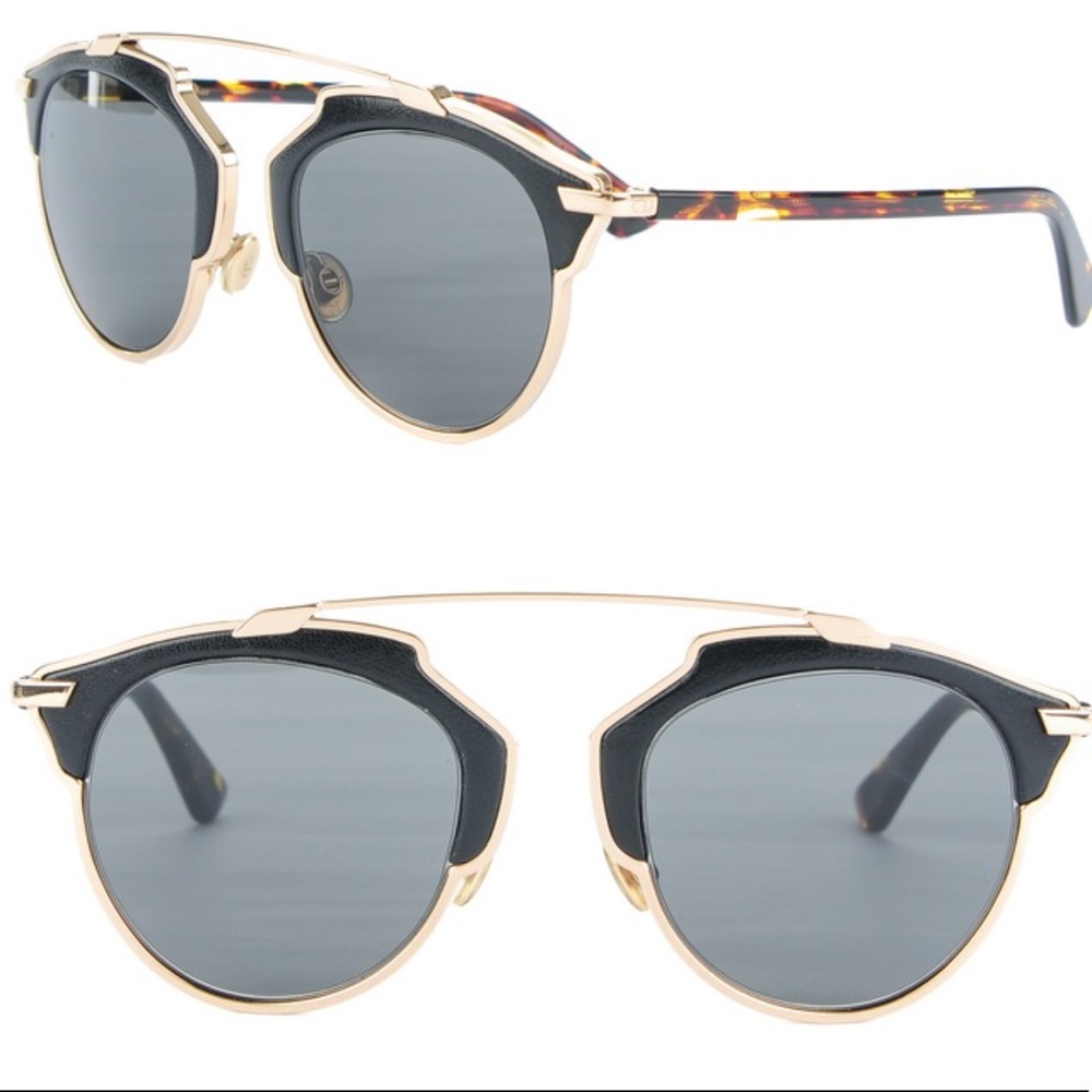 SOLD 🎈CHRISTIAN DIOR So Real Black Gold Leather Aviator Sunglasses Authentic - Picture 6 of 9